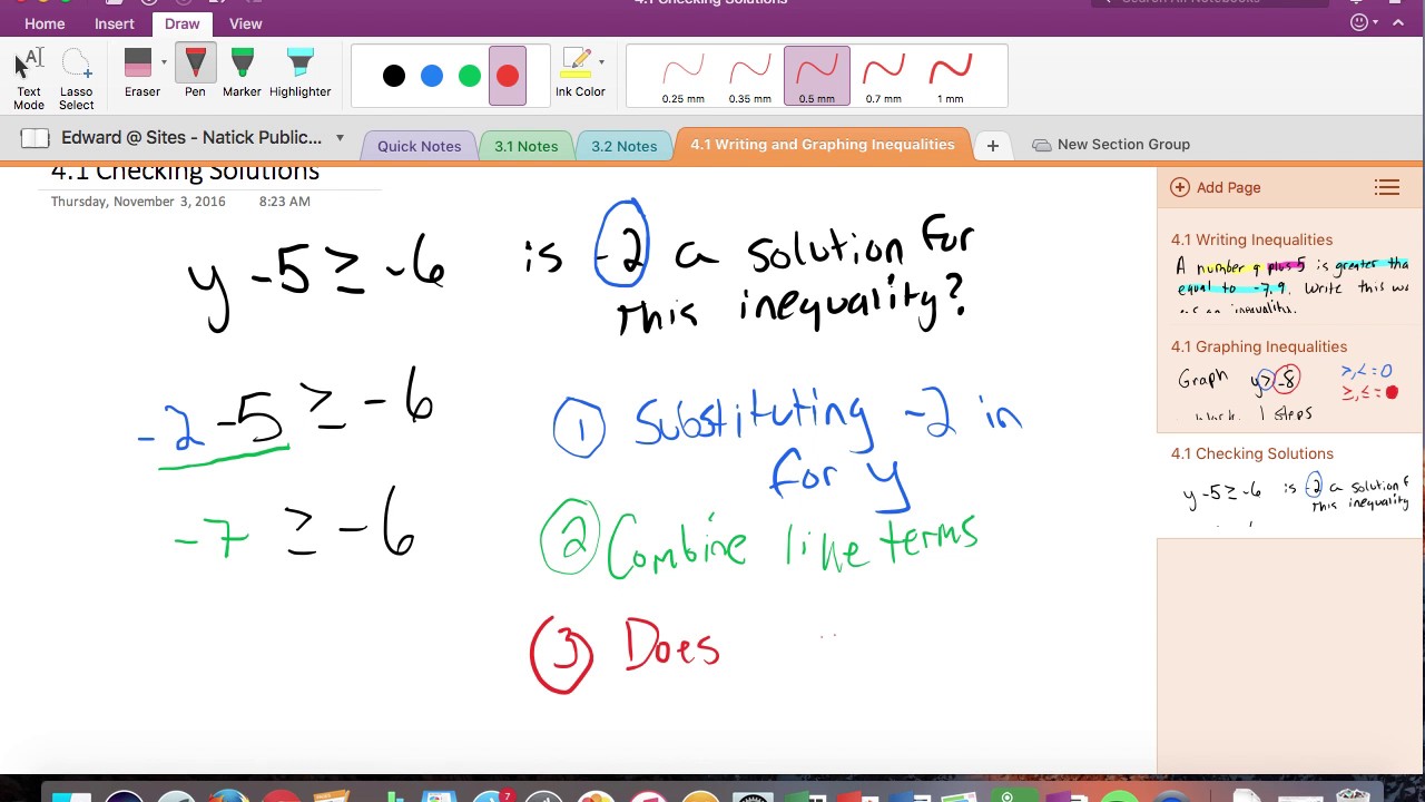 4.1 - Checking Solutions to Inequalities - YouTube