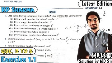 RD Sharma Class 9 Solutions | Ex 1.1 Q3 to Q5 | Chapter 1 Number System | MD Sir