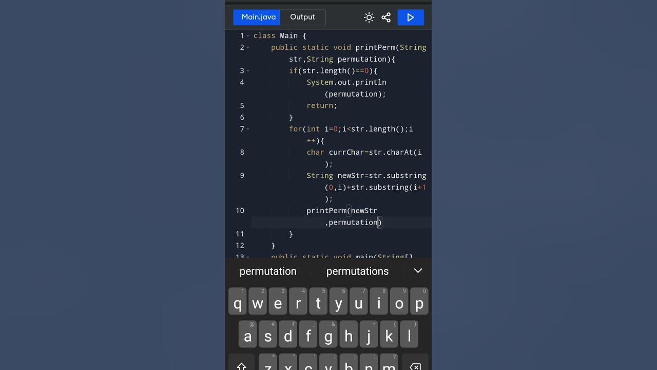 permutation in java ๐๐๐#code #java code - YouTube