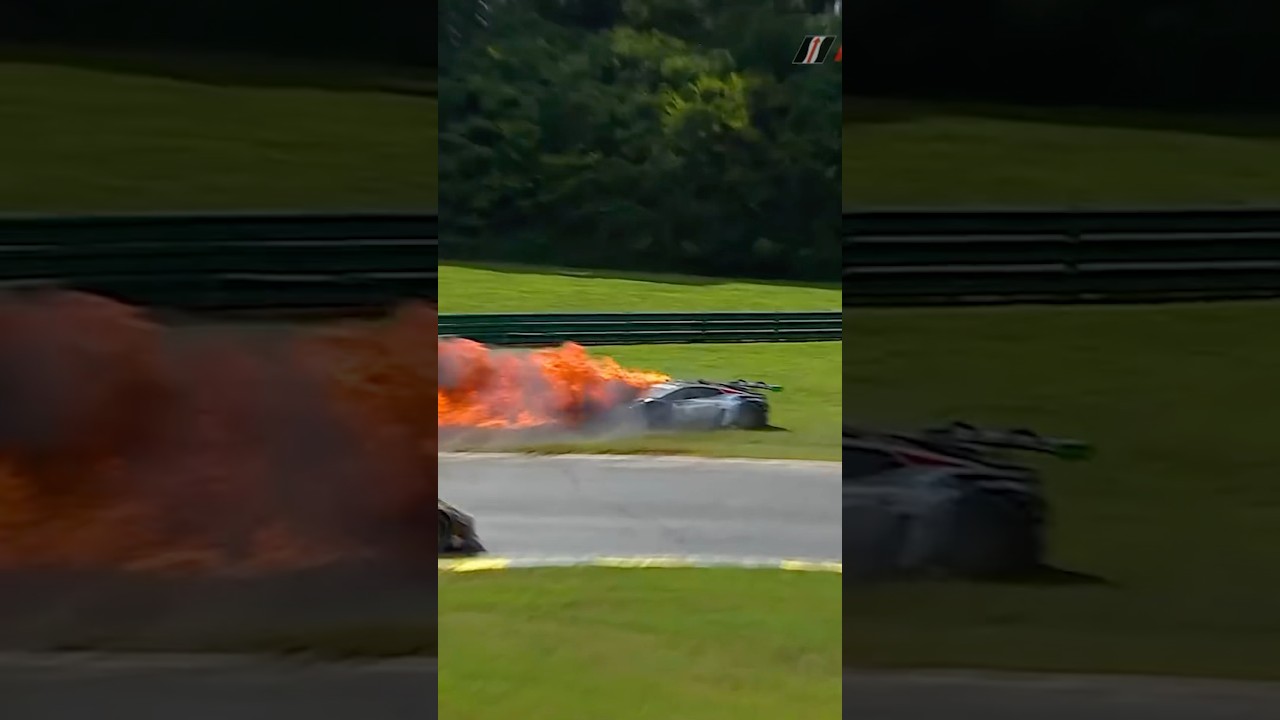 Danny Formal's No. 45 GTD car caught fire during Sunday's race at VIR. Thank you AMR Safety.