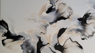 (270) ACRYLIC POURING  DUTCH Pour Using Neutrals  Black, Silver, Oyster and Champagne! YUM!