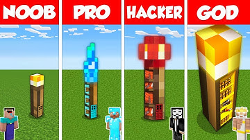 Minecraft Battle: NOOB vs PRO vs HACKER vs GOD: INSIDE TORCH HOUSE BASE BUILD CHALLENGE / Animation