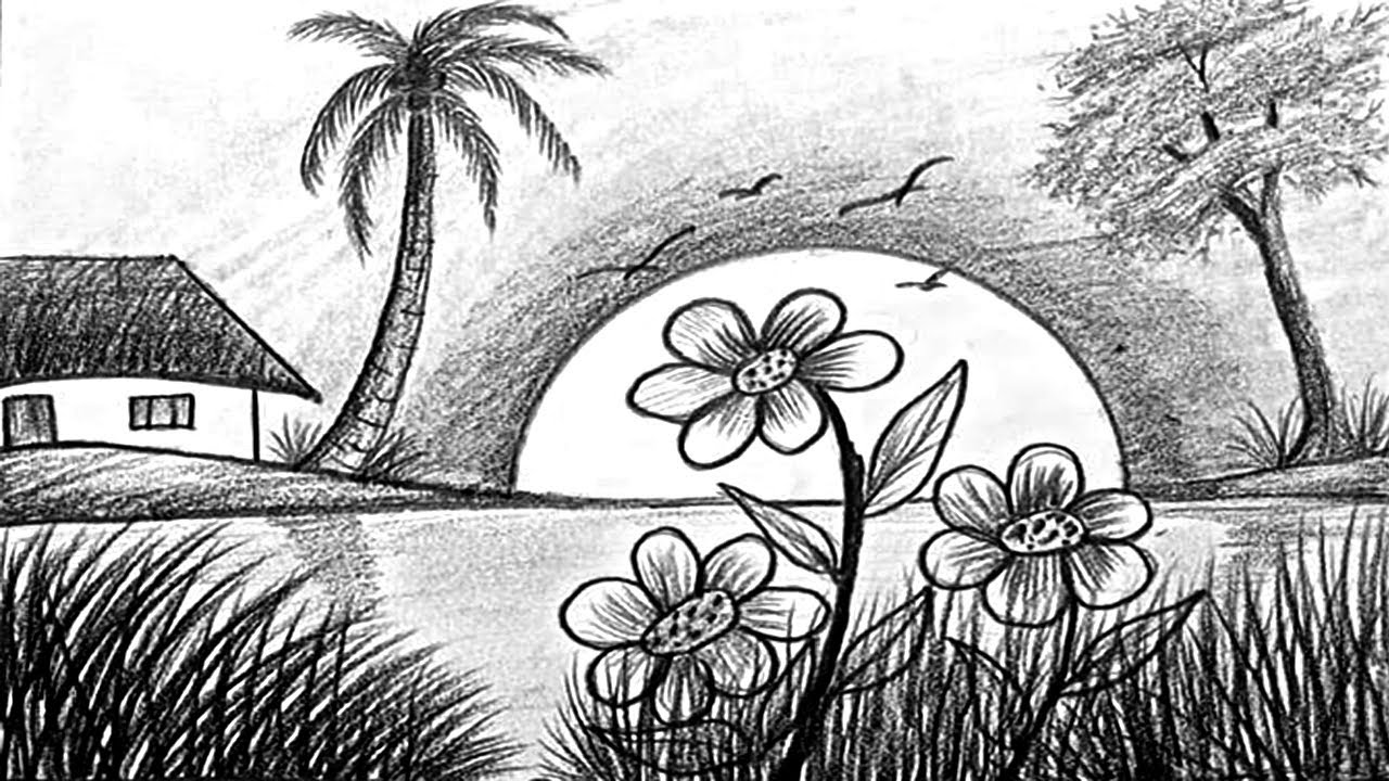 🌅 How to Draw a Beautiful Sunrise Step by Step | Easy Pencil Sketch for ...