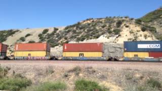 BNSF 7225 Leads Eastbound Stack Train passes through Blue Cut CA