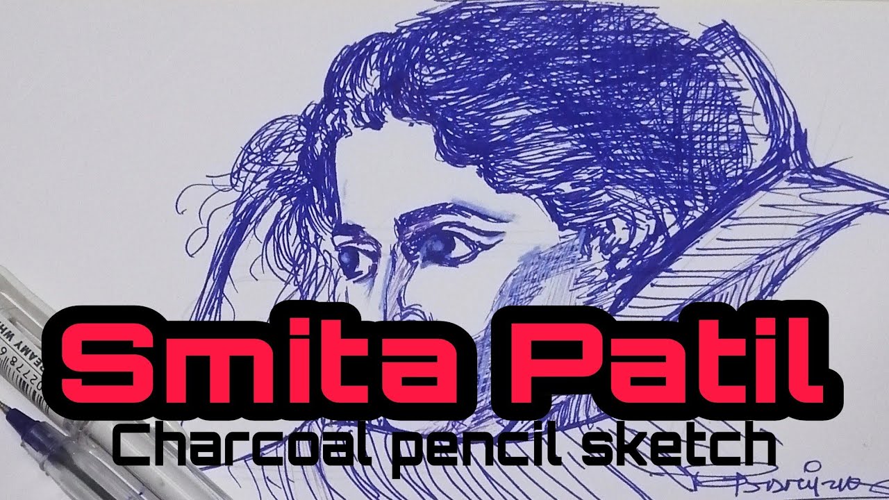 Smita Patil charcoal pencil sketch