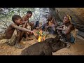 Hadzabe tribe hunting and cooking delicious bush pig barbeque