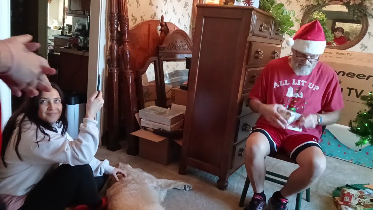 Opening Christmas presents 