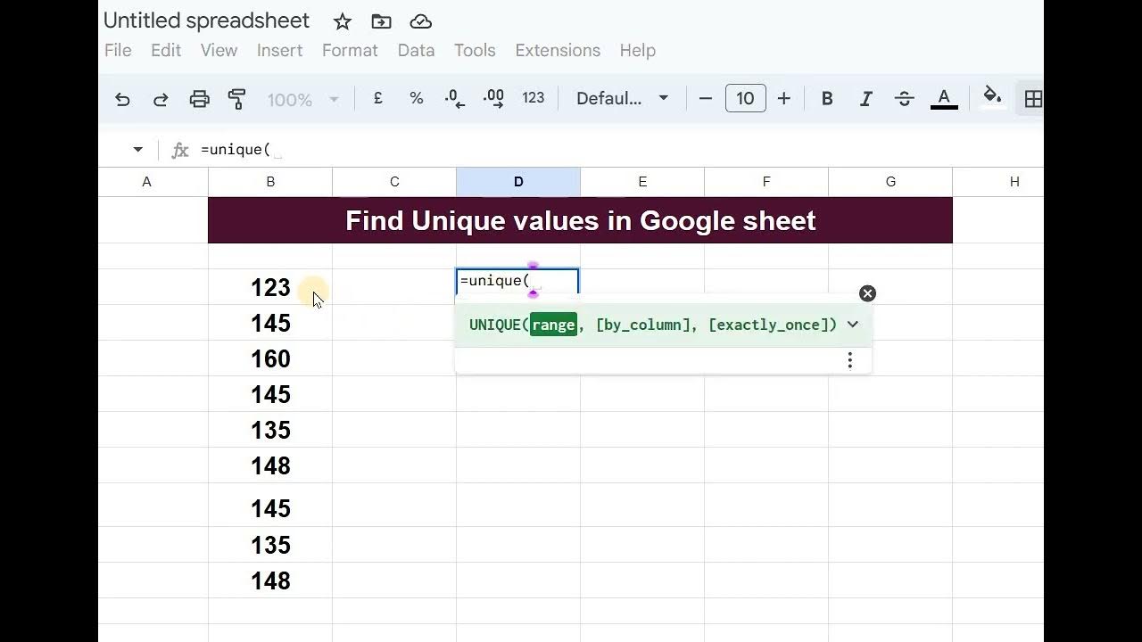 Finding unique values in google sheet youtube
