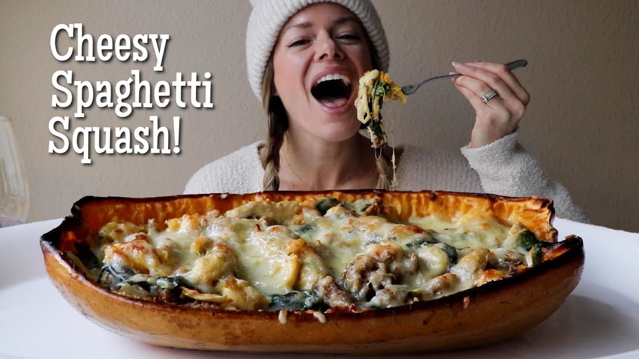 Дважды запеченные спагетти из кабачка с сырным шпинатом и артишоками, МУКБАНГ с итальянской колба...