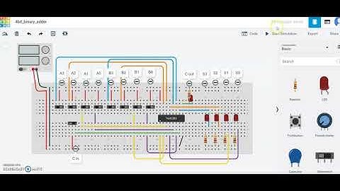4-bit binary adder using tinkercad || simulation