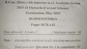 MDU B.COM HONS. 4th SEM Business Ethics Question Paper #shorts #questionpaper