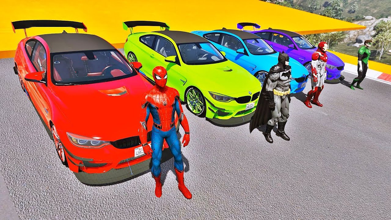 CARROS BMW M4 com HOMEM ARANHA e SUPER HERÓIS! Desafio com Super