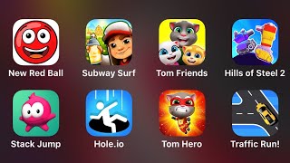 New Red Ball, Subway Surf, Tom Friends, Hills of Steel 2, Stack Jump, Hole.io, Tom Hero, Traffic Run screenshot 1