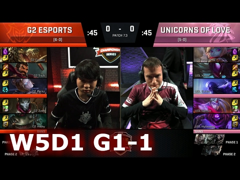 G2 eSports vs Unicorns of Love | Game 1 S7 EU LCS Spring 2017 Week 5 Day 1 | G2 vs UOL G1 W5D1