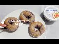 [baking vlog] how to bake blueberry bagels easy recipe, home cafe, cream cheese, asmr | ainoning