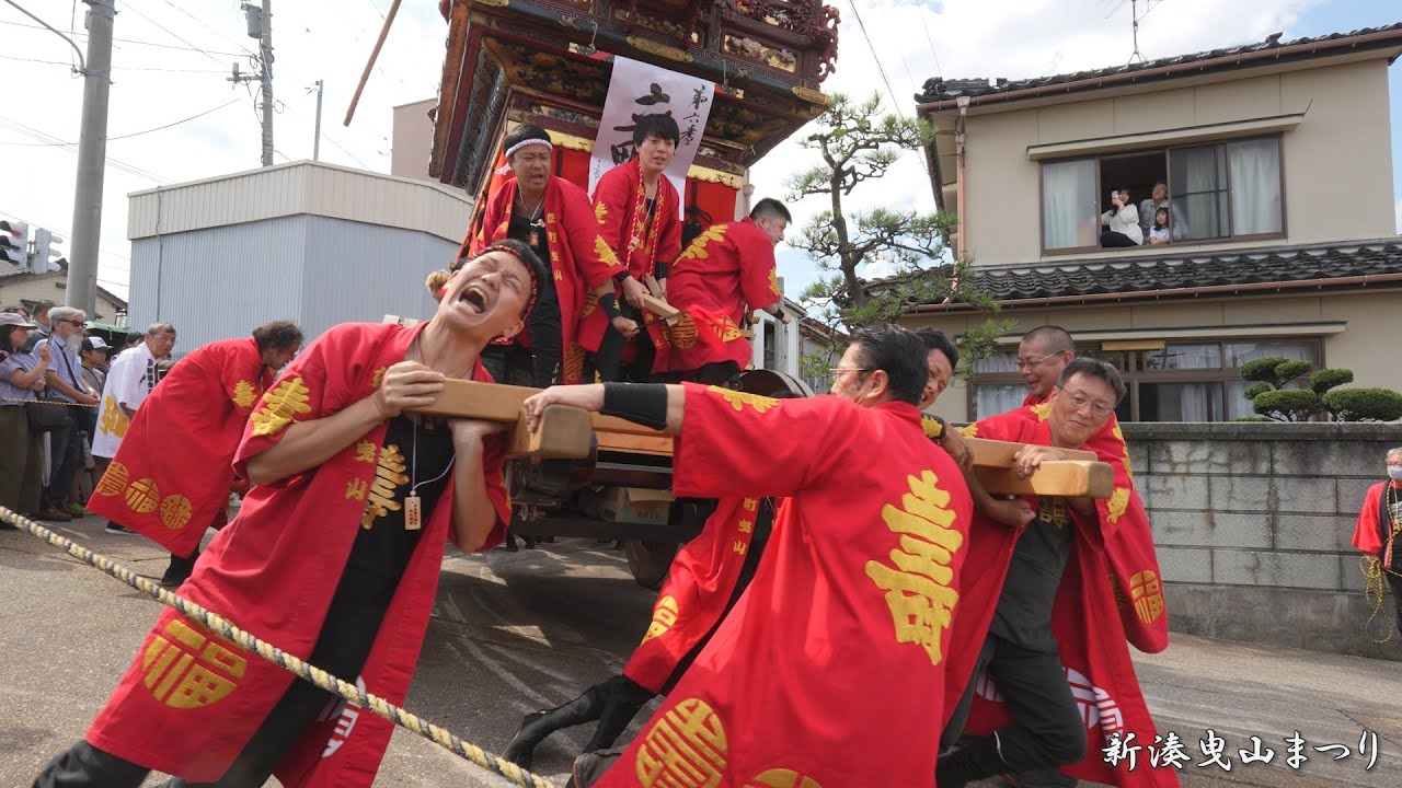 新湊曳山まつり 2023 東橋そば鋭角カーブ 曳山角回し 全13基曳山 / 富山県射水市