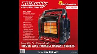 Mr. Heater - Big Buddy Indoor Heater 18,000 btu w/fan unboxing/review   Great for Thor Outlaw garage