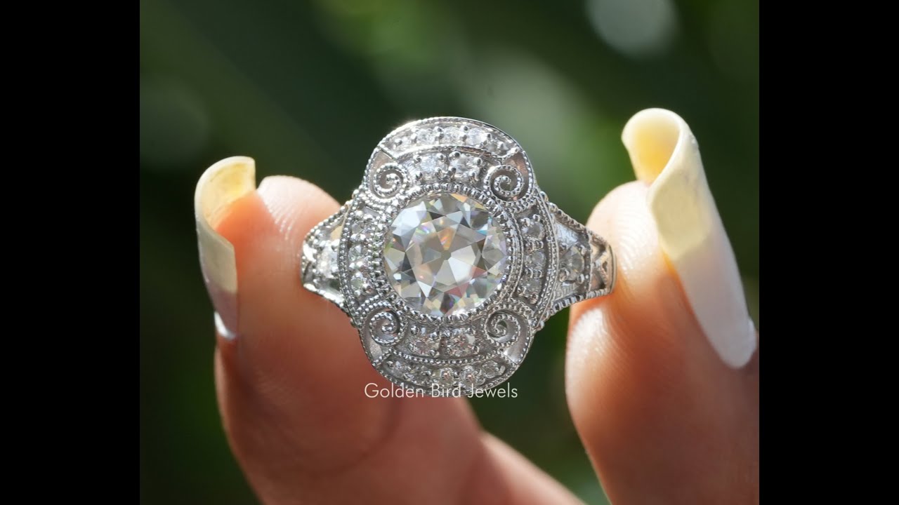 Old European Round Cut Moissanite Vintage Ring 