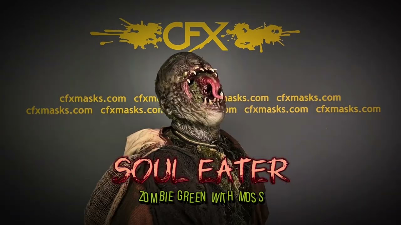 CFX Masks Soul Eater Zombie Green with Moss Male Fit Silicone Mask Movement Video
