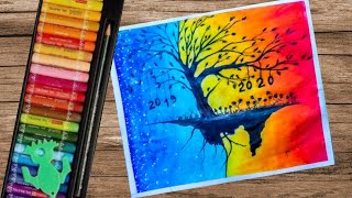 New Year Drawing // with using oil pastels // Happy New Year 2k20 screenshot 5