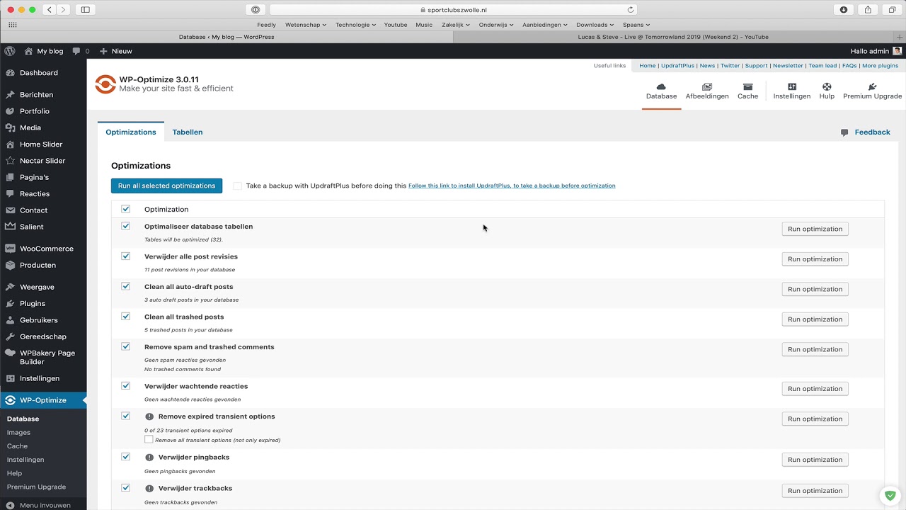 Wordpress database wekelijks optimaliseren met WP Optimize - YouTube