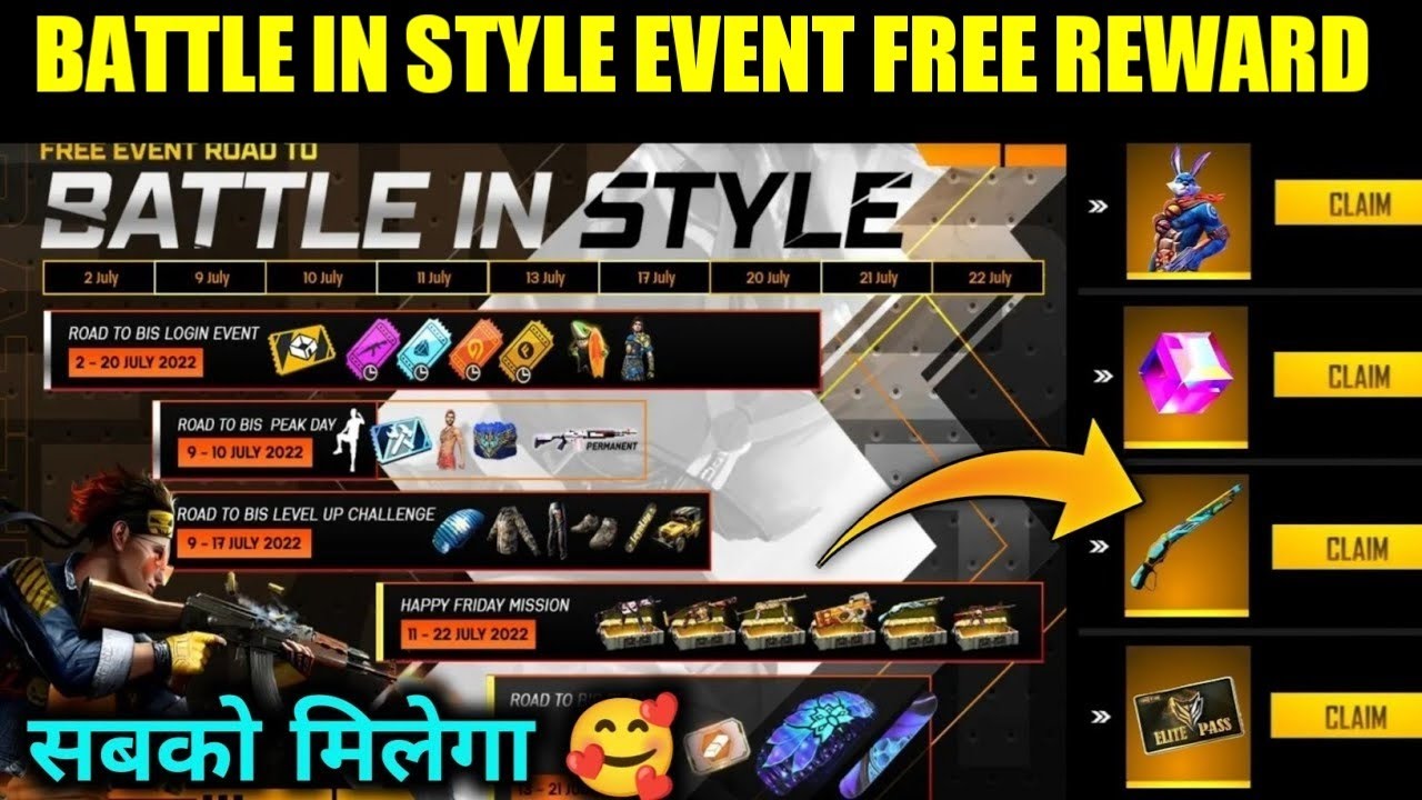 Free Fire New Event | Battle In Style Event Calendar 2022 | 7 July New Event | Battle In Style Event