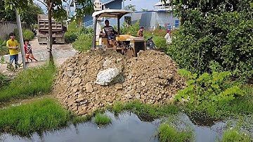 Start New Landfill Task! using Dump Truck 5Ton Unloading & Dozer Push Soil Clear Pond