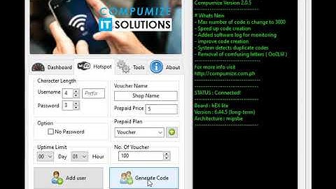 Generate Hotspot Voucher Codes in Mikrotik using Compumize (username & password)