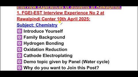 FGEI-EST Interview Experiences of Rawalpindi Center | Call Letters Issued to Multan |Expected Merit