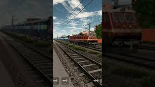 Railway Simulator India, ICF Blue Coach Express crossing railway station