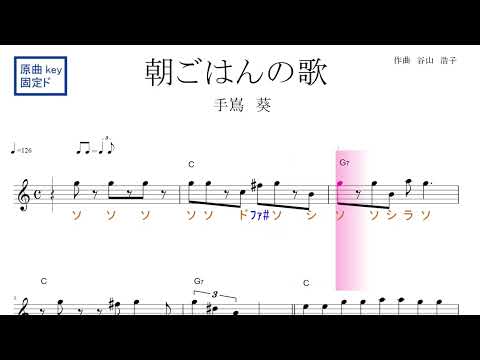 朝ごはんの歌（手嶌葵）映画『コクリコ坂から』ED　原曲key（key=C）固定ド読み　／ドレミで歌う楽譜【コード付き】