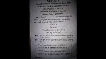 bsc 2nd sem dbms paper for ccsu University 2022-23  #nep #bsccs #shorts #bsc #ccsu #paper #exam #bca