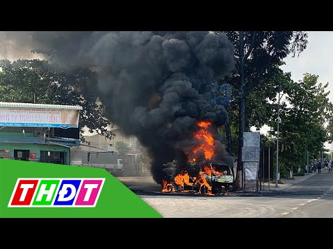 Tài xế liều mình lái xe bồn đang cháy dữ dội ra khỏi cây xăng ở Tiền Giang | THDT