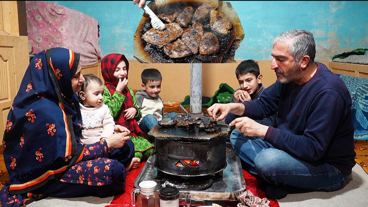 Getting Perfect Aroma From Beef Liver Cooking On Stone Slab | Winter Village Life in Pakistan
