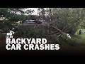 Neighbors ask for guardrail, signs after cars crash into their backyards repeatedly