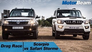 mahindra scorpio vs tata safari storme v400 drag race motorbeam