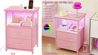 Fixwal Night Stand with Charging Station, LED Nightstand with USB Ports and Outlets for Small Space