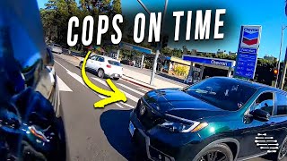 Guy Runs a Red Light Then Hits a Guy on a Board Just as Cops Arrive