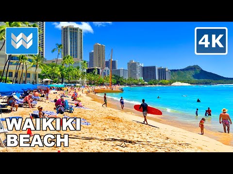 [4K] Waikiki Beach in Honolulu, Oahu Hawaii USA - Walking Tour Vlog & Vacation Travel Guide 🎧