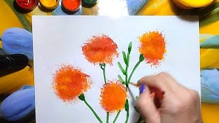 Малювання "Чорнобривці" | Нетрадиційний спосіб малювання квітів