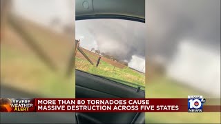 Tornadoes collapse buildings and level homes