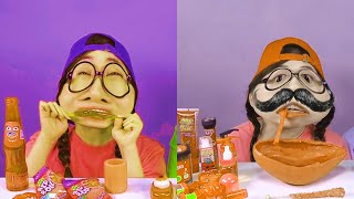 Red VS Blue Food Dessert Mukbang 빨간색 파란색 디저트 먹방 DONA 도나 || Troll Megaremix Parody