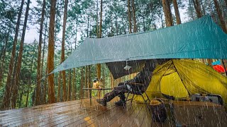 SOLO CAMPING IN HEAVY RAIN . RELAXING IN THE TENT . ASMR