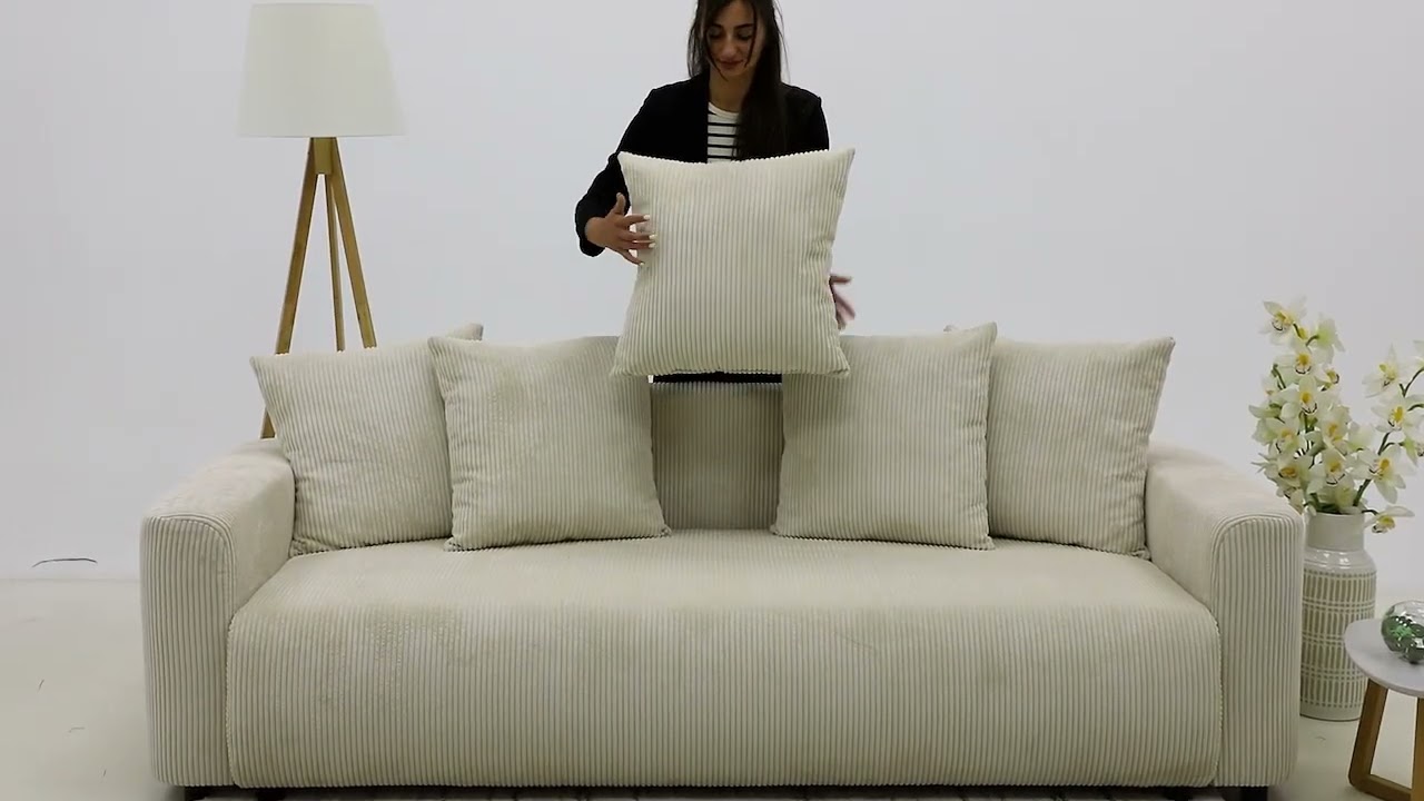 LUDI Canapé convertible avec coffre en velours côtelé Perle