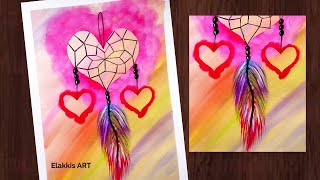 Dream Catcher Heart Painting I Valentine Card Ideas I Easy ART to Try I Elakkis ART screenshot 2