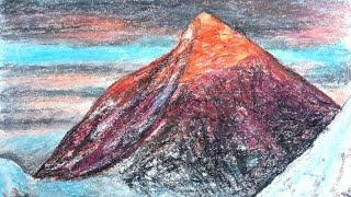 how to draw mount Everest with oil pastel | My first ever drawing with oil pastel | Drawing mountain