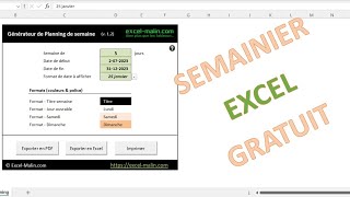 Semainier/Agenda Excel & PDF - Outil GRATUIT