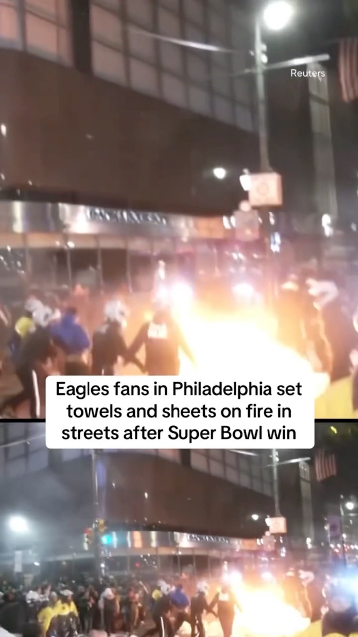 Eagles fans in Philadelphia start fire in street after Super Bowl win #shorts