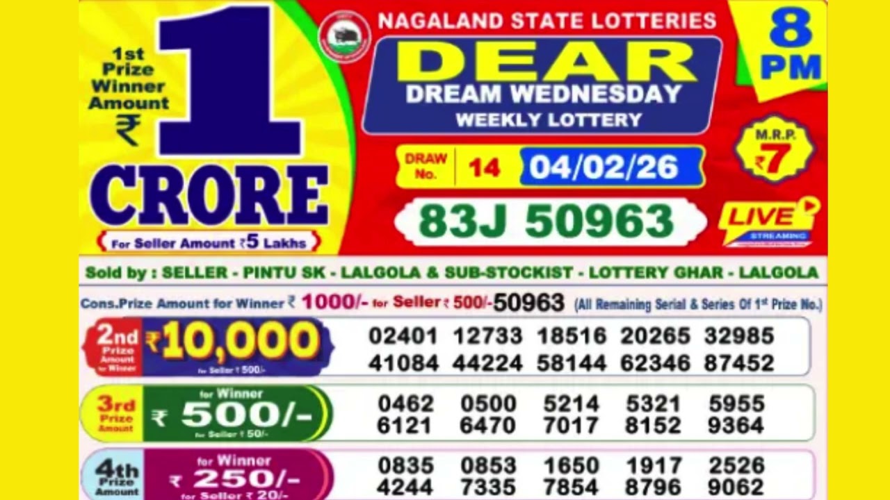 DEAR DREAM WEDNESDAY WEEKLY LOTTERY TODAY RESULT 8 PM 04/02/26