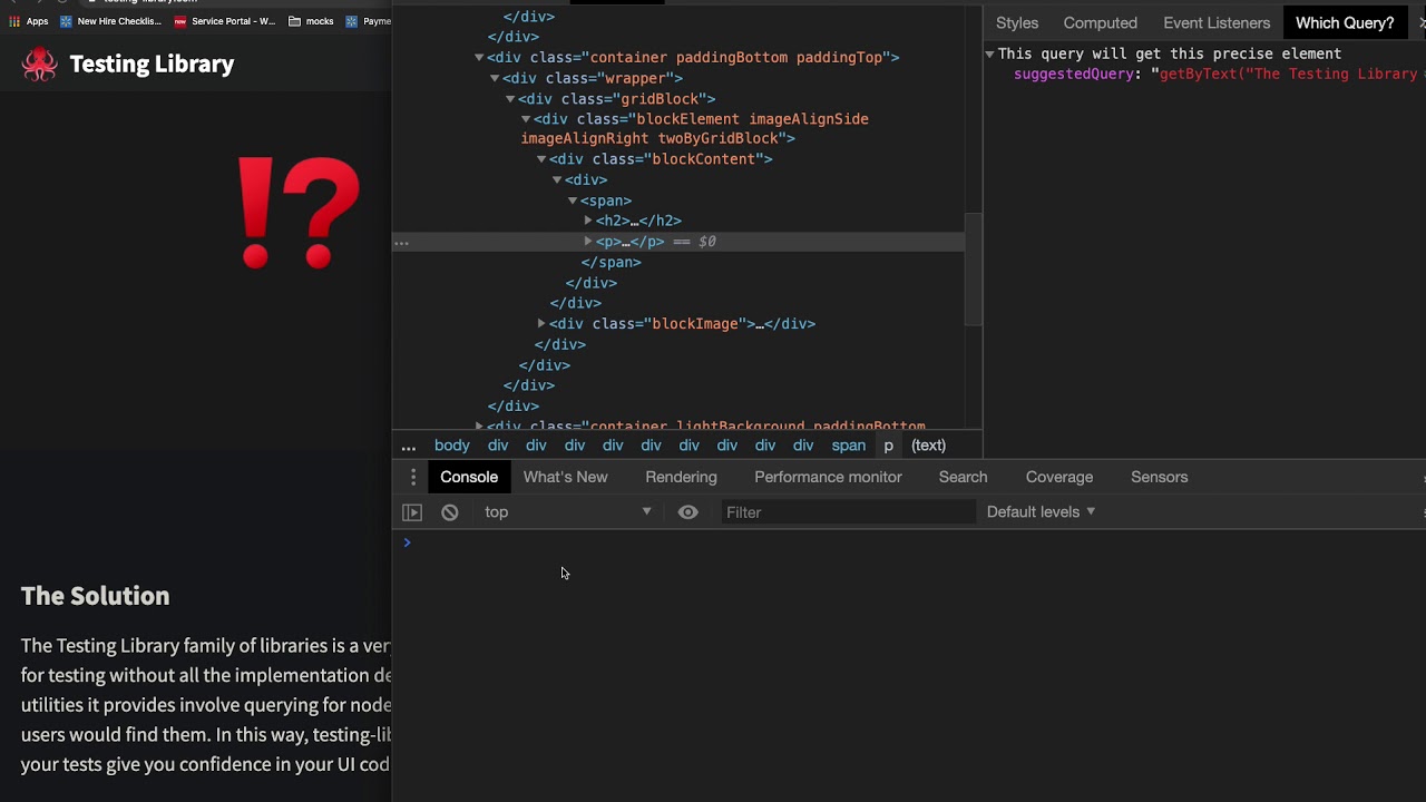 Execute testing library queries in the browser console - YouTube